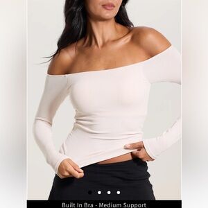 Klassy Network Beige Long Sleeve Off Shoulder Top